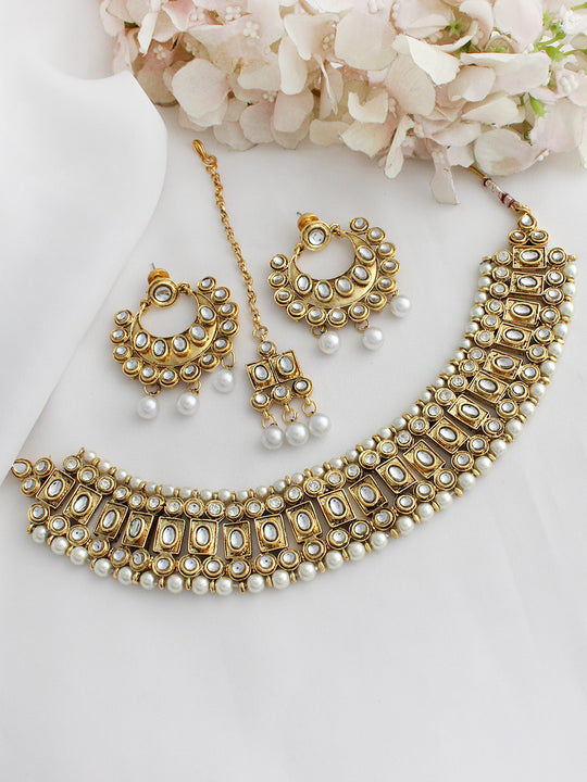 Jigyasa Bib Necklace Set-White