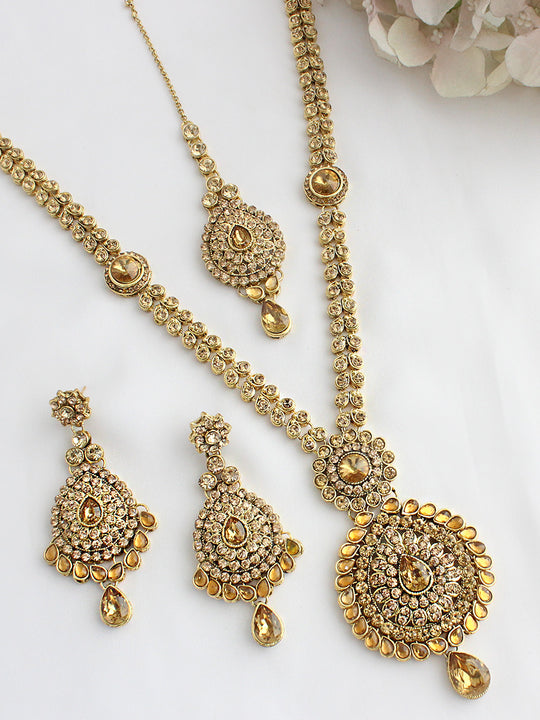 Mohina Long Necklace Set-Gold