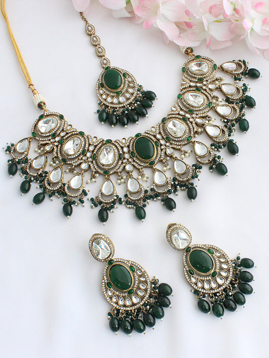 Miraya Bib Necklace Set-Green
