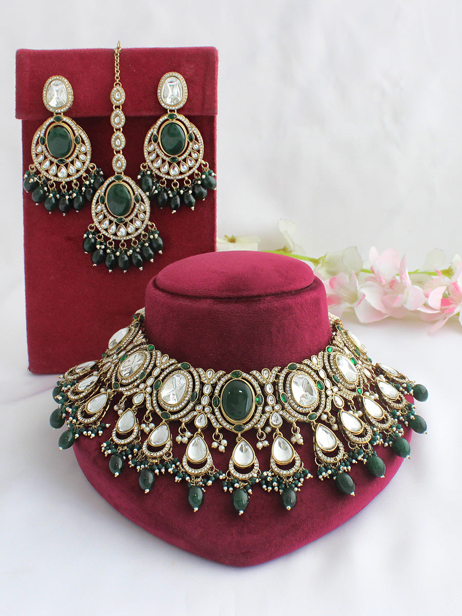 Miraya Bib Necklace Set-Green