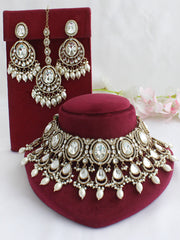 Miraya Bib Necklace Set-White