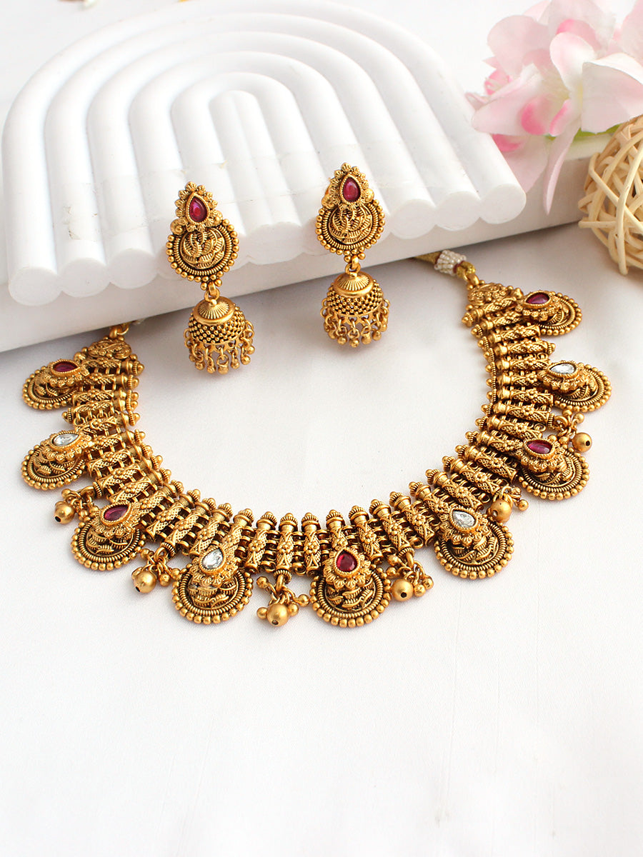 Tanishri Necklace Set-Hot Pink