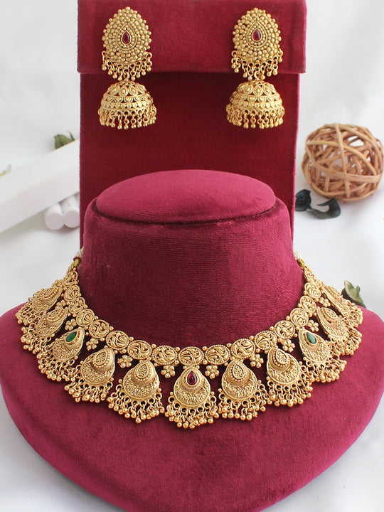 Srivalli Necklace Set-Pink/green