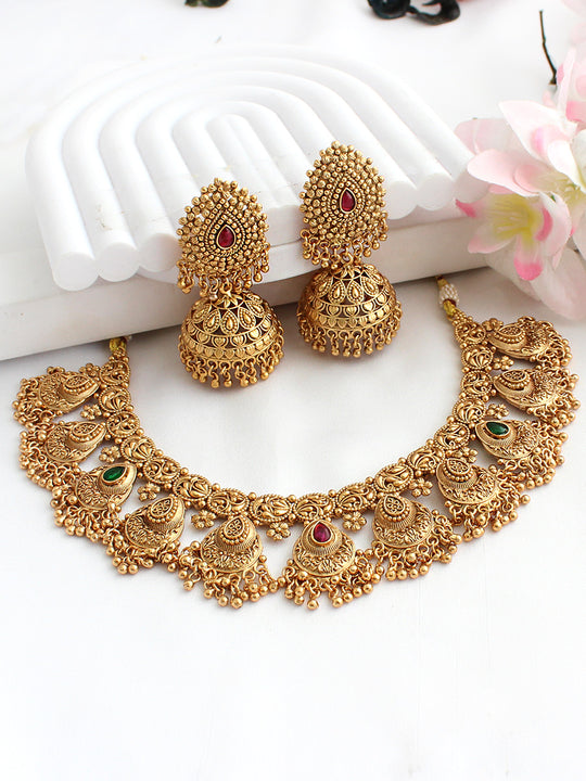 Srivalli Necklace Set-Pink/green
