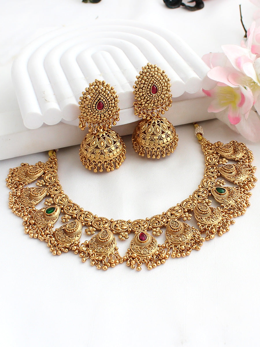 Srivalli Necklace Set-Pink/green
