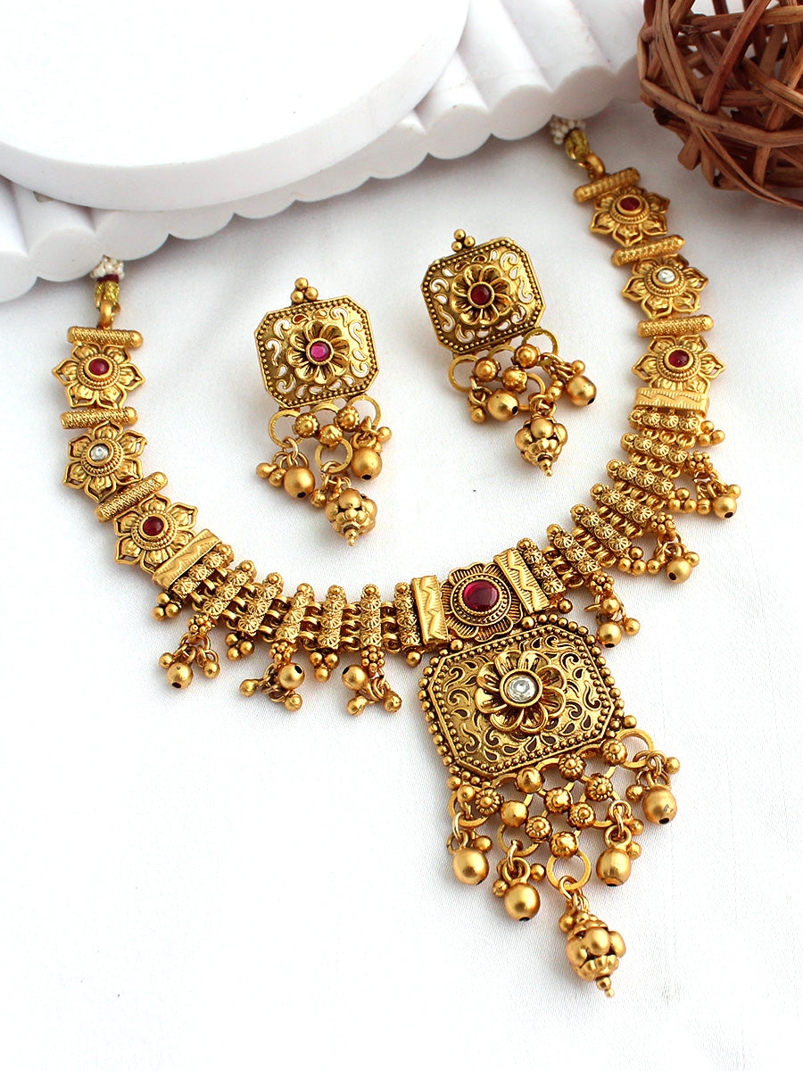 Nandini Bib Necklace Set-Hot Pink