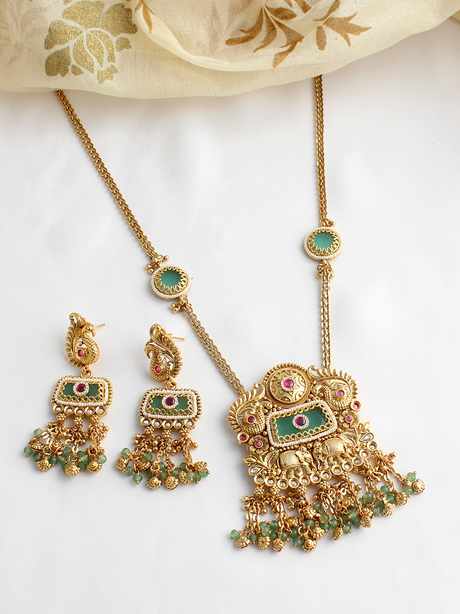 Urjita Pendant Necklace Set-Mint Green