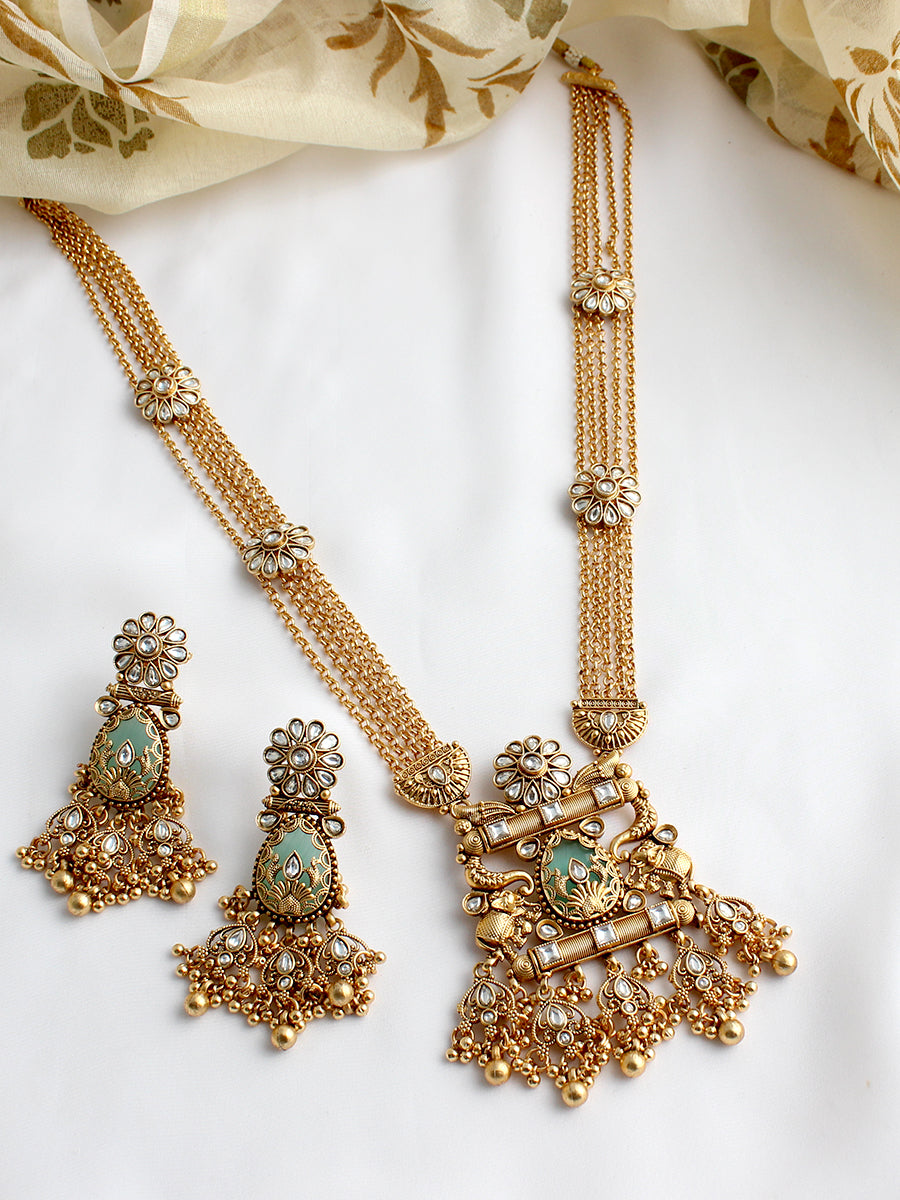 Saanjh Pendant Long Necklace Set-Mint Green