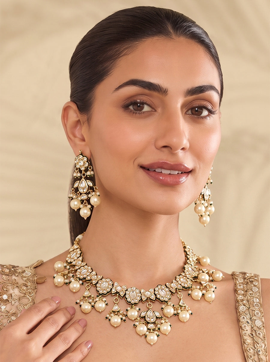 Vedika Bib Necklace Set-Gold