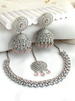 Rashi Necklace Set-Silver/Pastel Pink