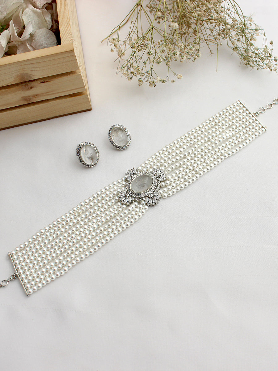 Alina Choker Necklace Set-Silver