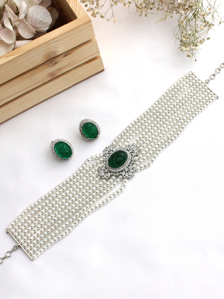 Alina Choker Necklace Set-Green