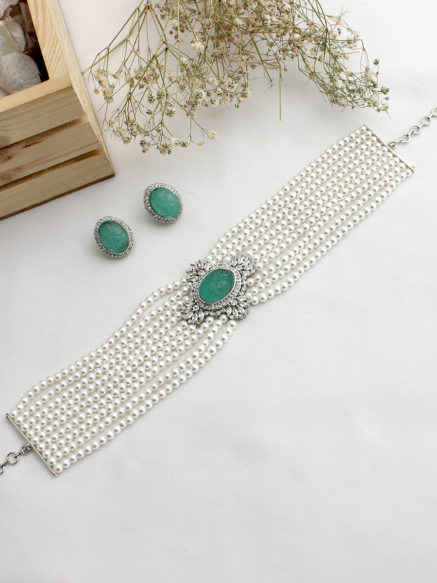 Alina Choker Necklace Set-Mint Green
