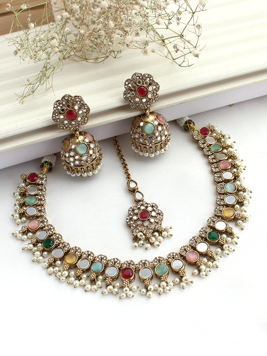 Bani Mirror Necklace Set-Multicolor