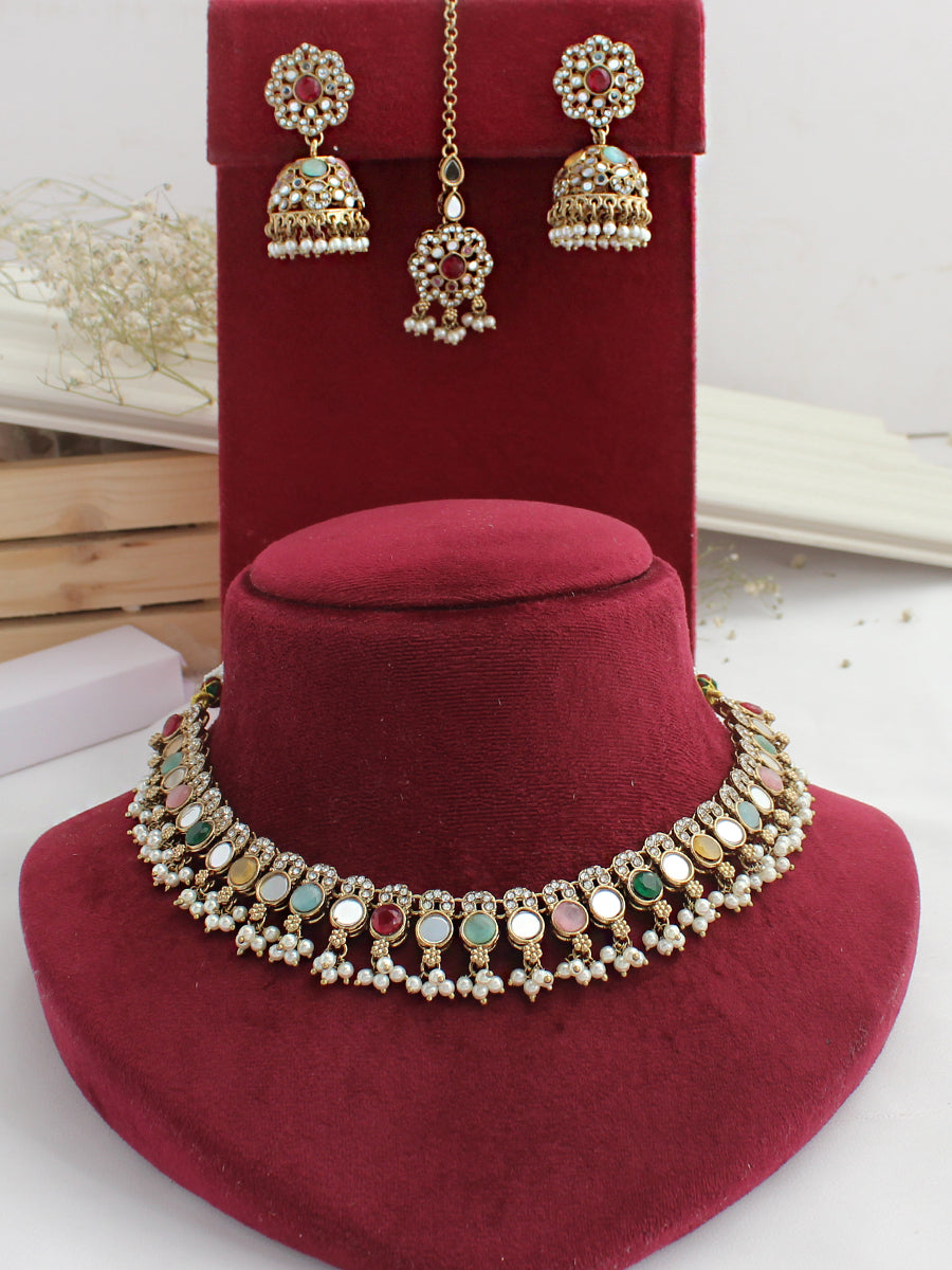 Bani Mirror Necklace Set-multi