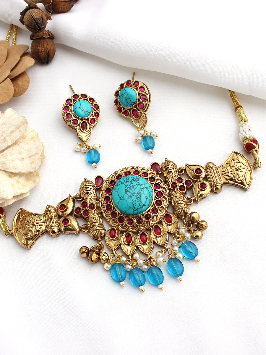 Karnika Choker Necklace Set-Turquoise
