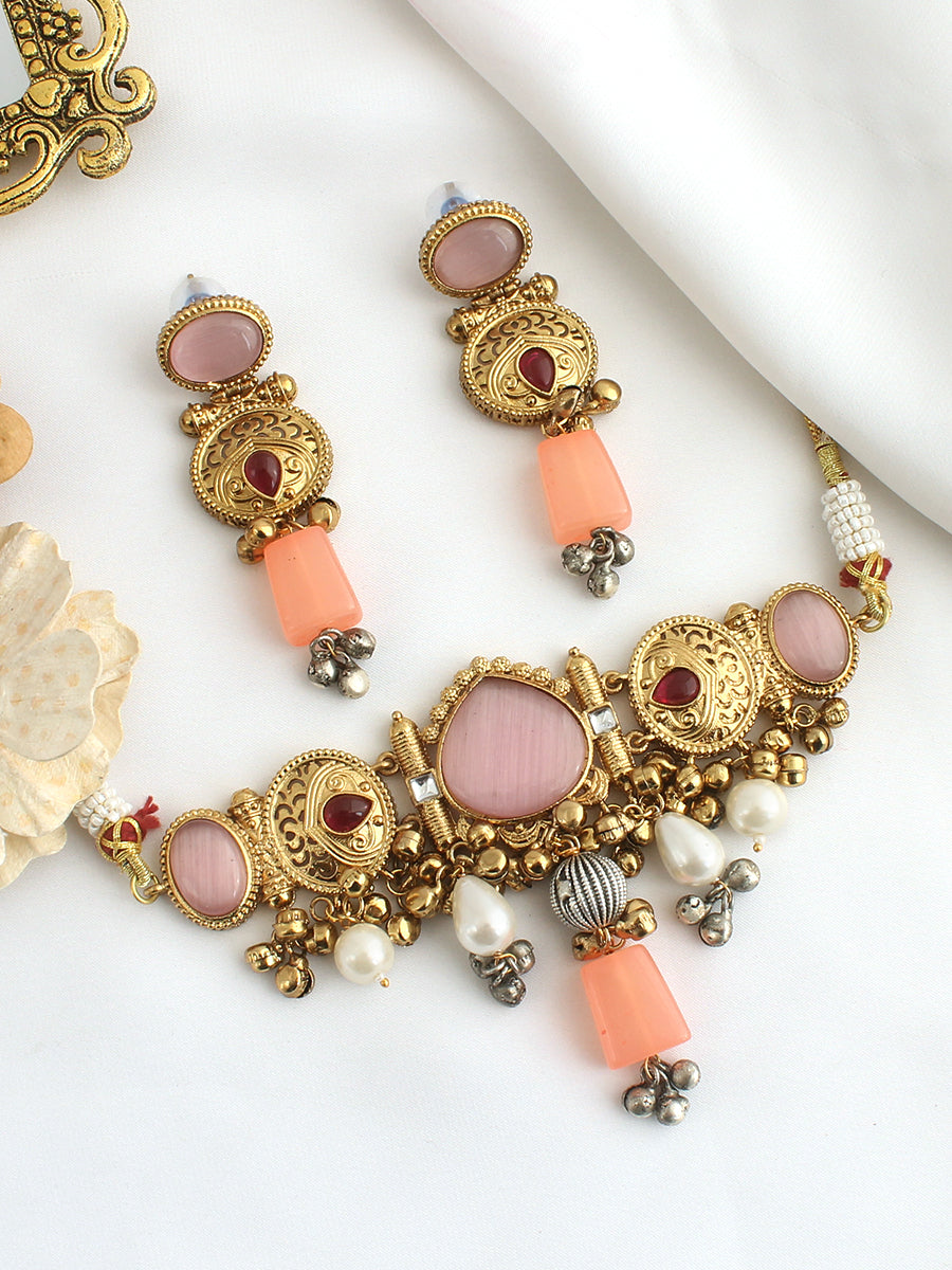 Maya Choker Necklace Set-Pastel Pink