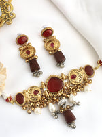 Maya Choker Necklace Set-Maroon
