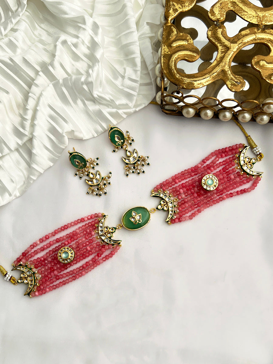 Antra Choker Necklace Set-Pink
