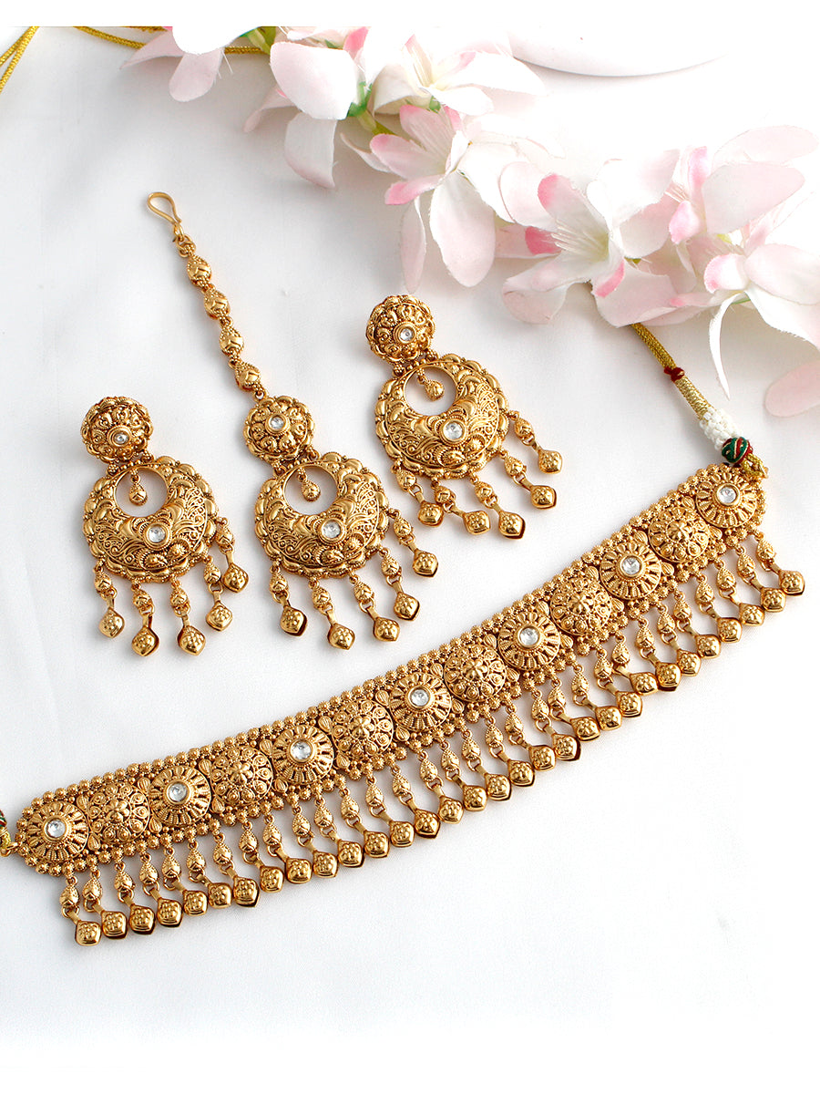 Rashmika Choker Necklace Set-Gold
