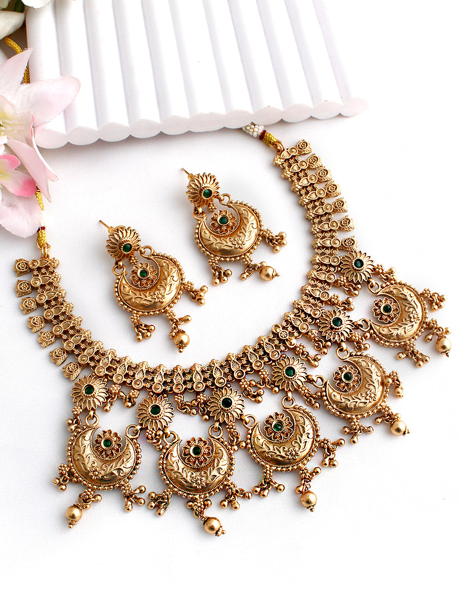 Radhika Bib Necklace Set-Green