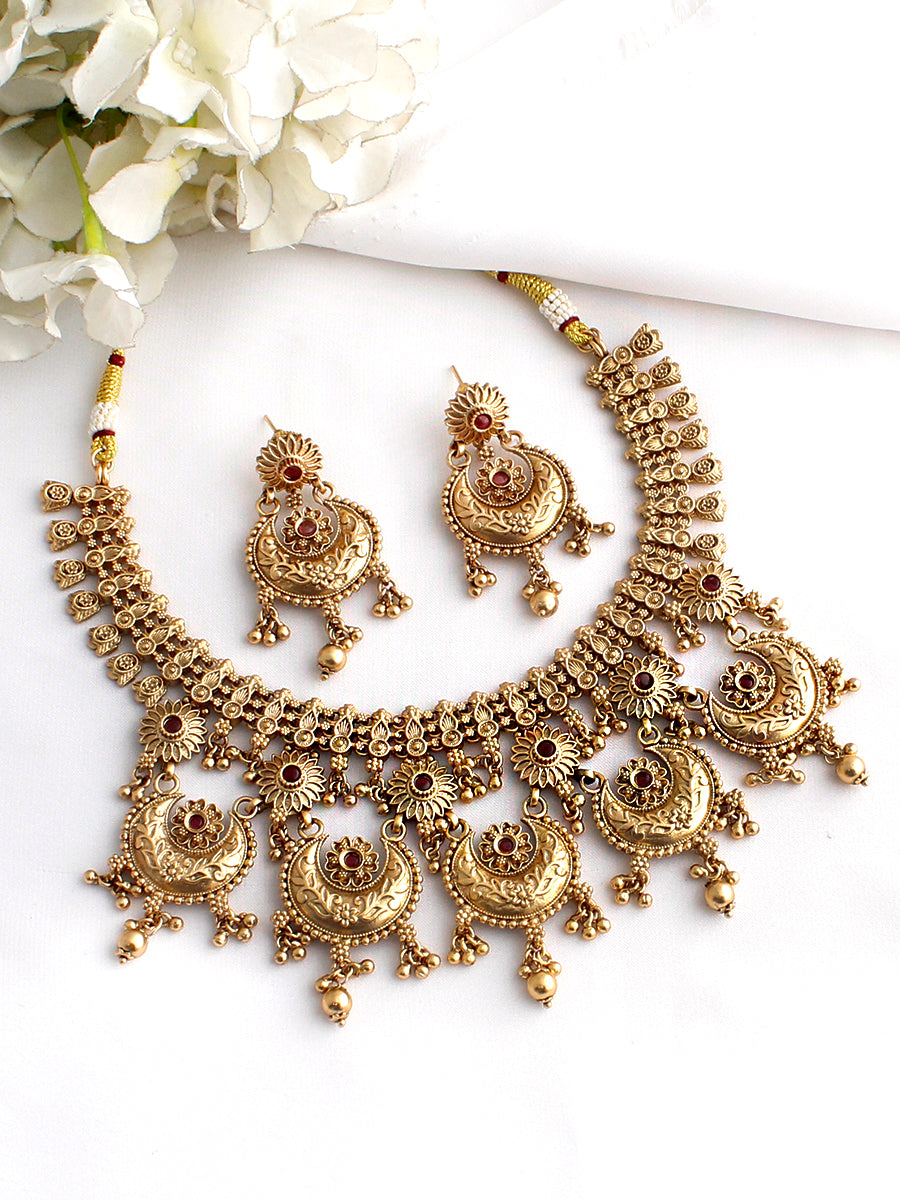 Radhika Bib Necklace Set-Hot Pink