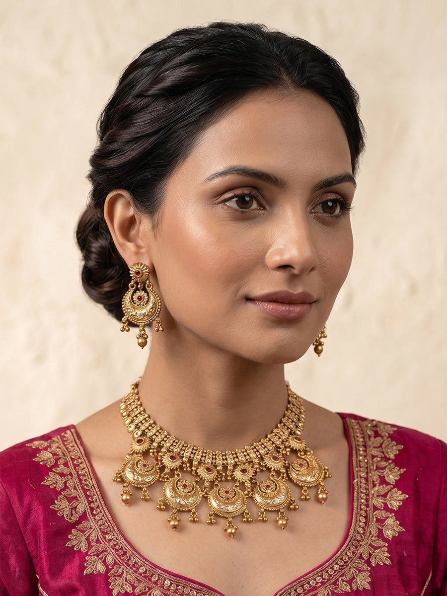 Radhika Bib Necklace Set-Hot Pink