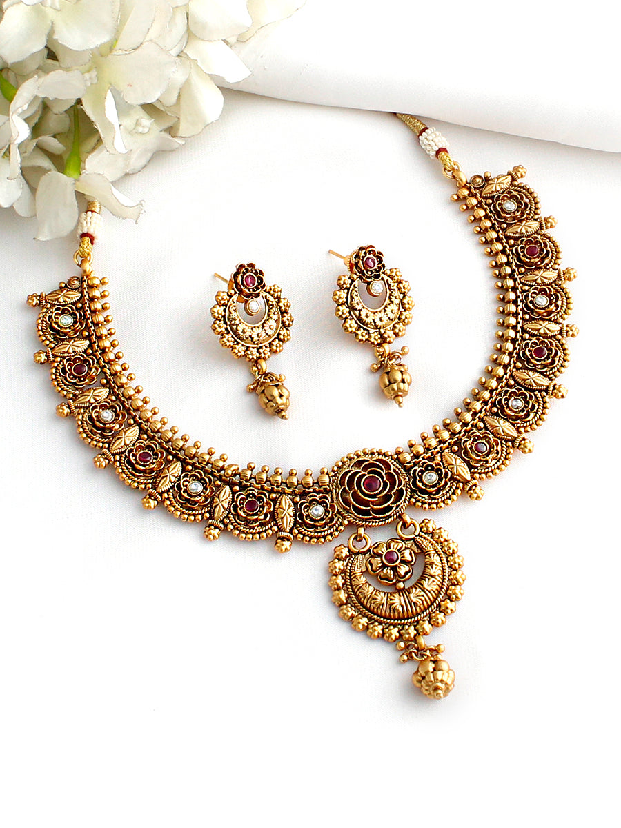 Pallavika Necklace Set-Hot Pink