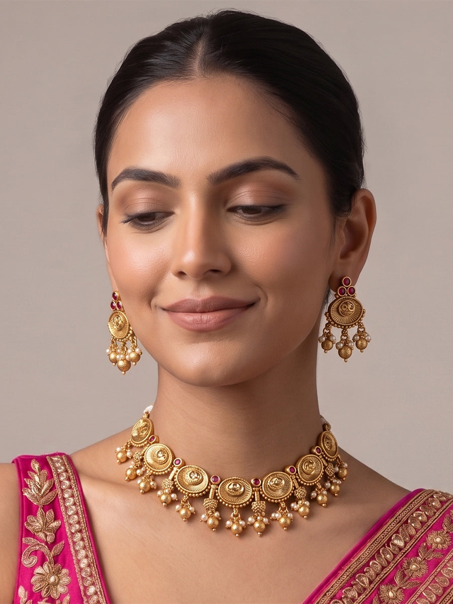 Jaya Bib Necklace Set - Hot Pink