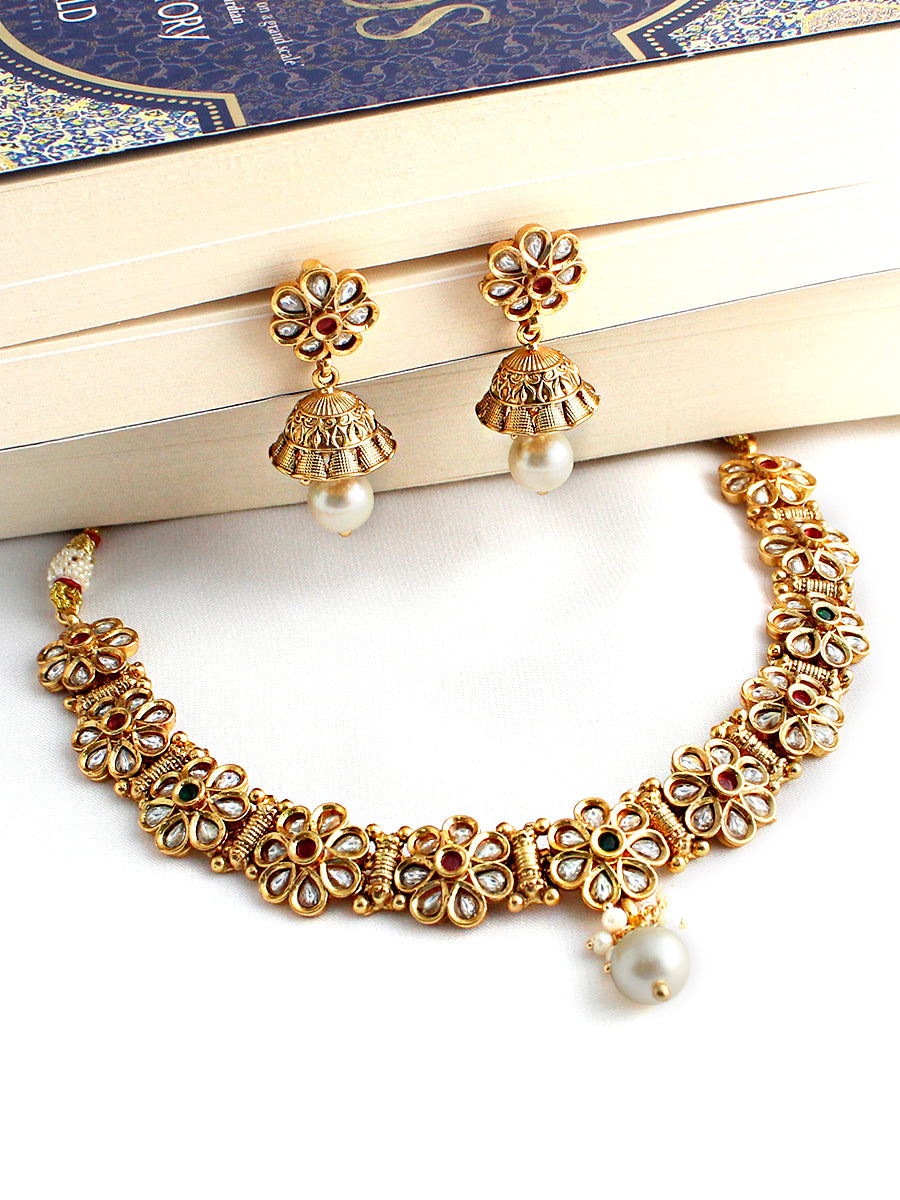 Menka Necklace Set-maroon / green