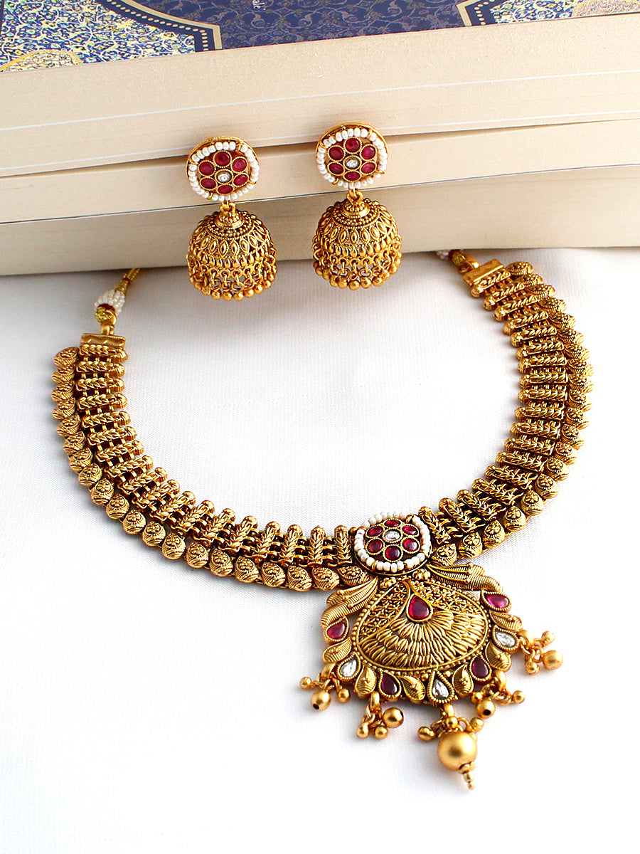 Divyashree Necklace Set-Maroon