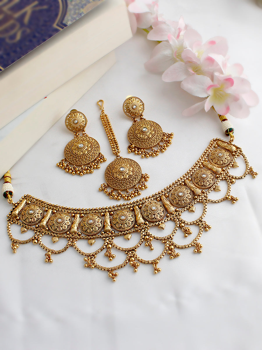 Mahika Choker Necklace Set-Gold