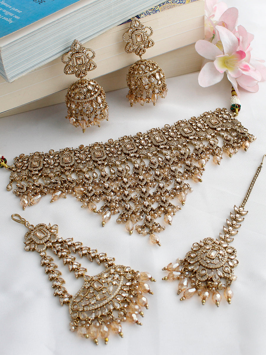 Shairy Choker Necklace Set-Gold