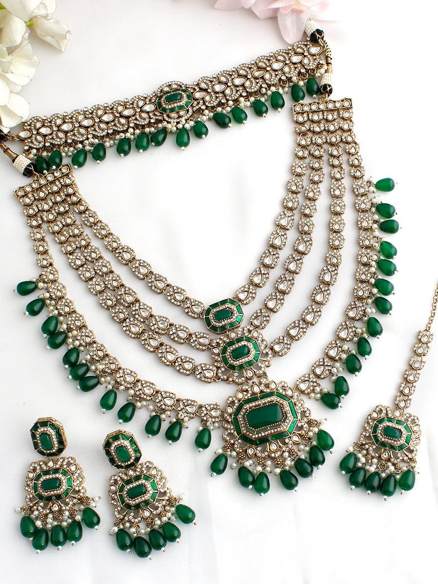 Prachi Layered Necklace Set-Green