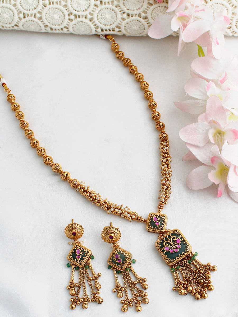 Preksha Mala Necklace Set-Mint Green