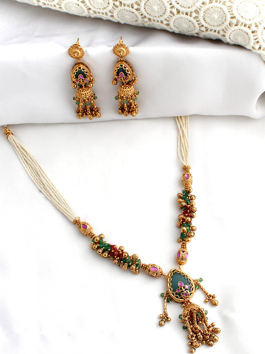 Unnati Mala Necklace Set-Mint Green