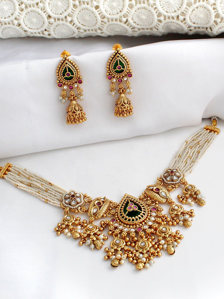 Nirvana Bib Necklace Set-Pink/Green