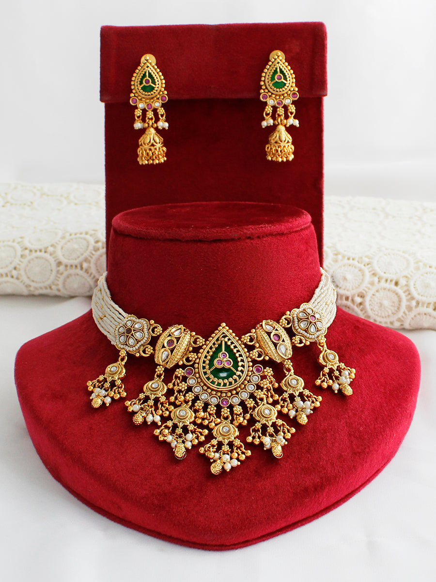 Nirvana Bib Necklace Set-Pink/Green