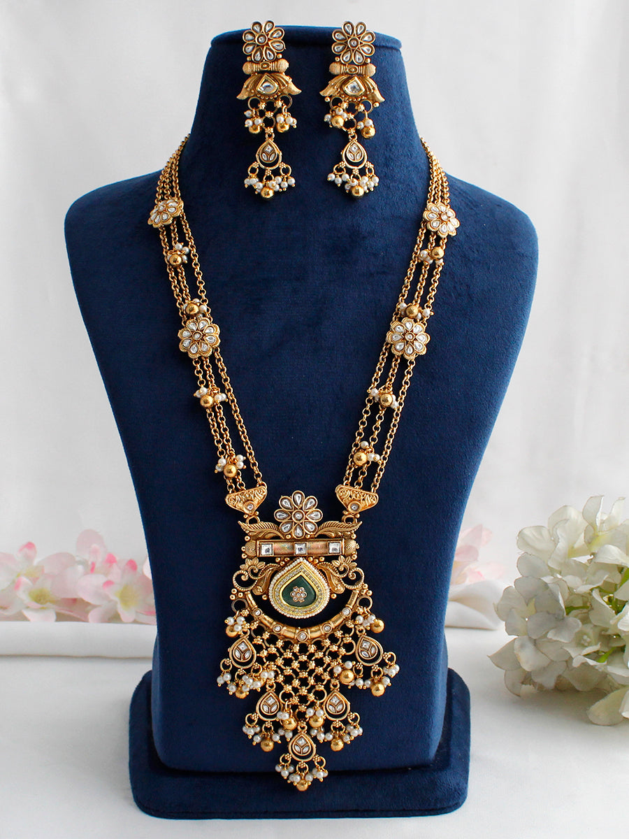 Prakshi Long Necklace Set-Mint Green