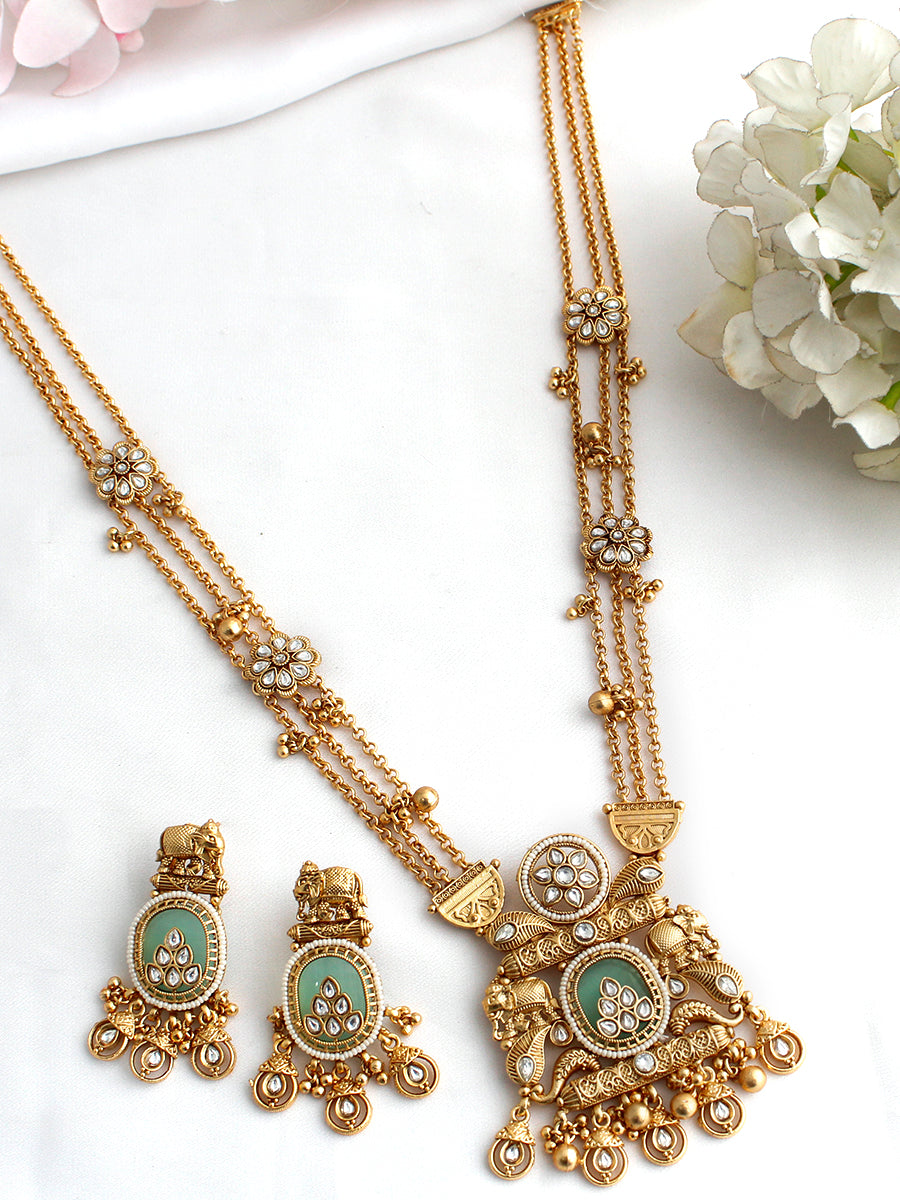 Karnika Long Necklace Set-Mint Green