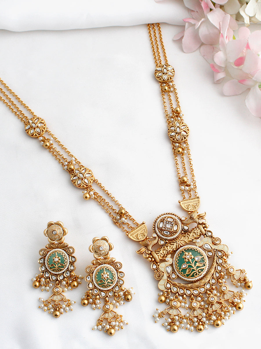 Harika Long Necklace Set-Mint Green