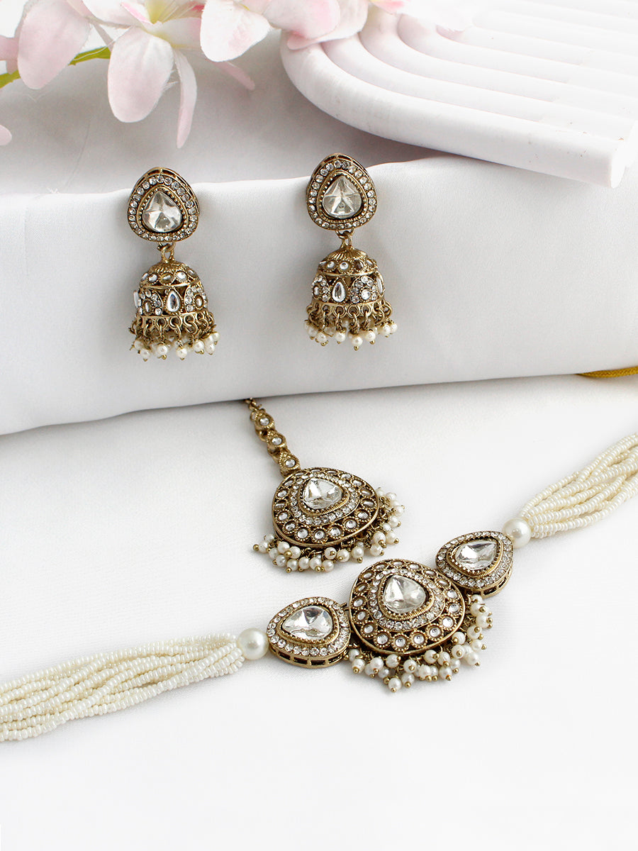 Nishvi Choker Necklace Set-Gold