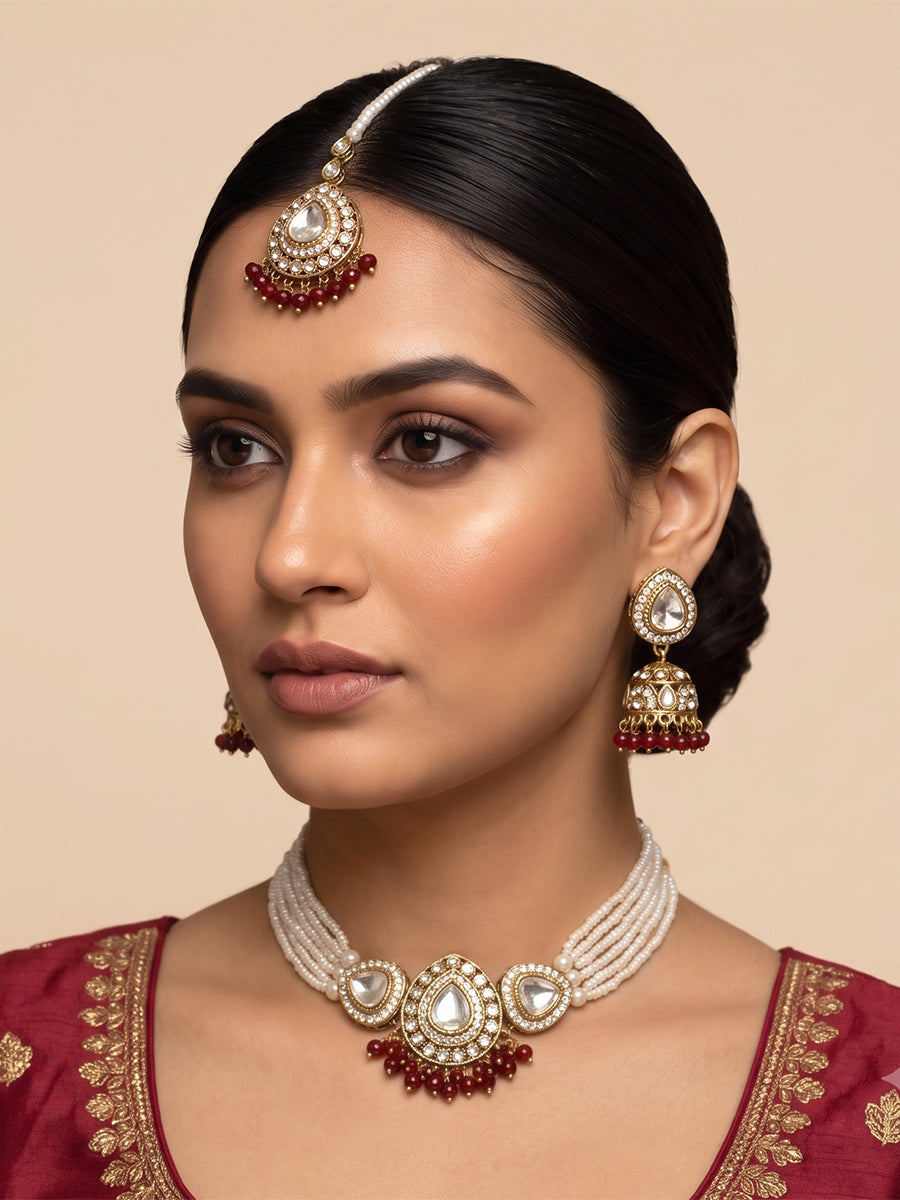 Nishvi Choker Necklace Set - Maroon