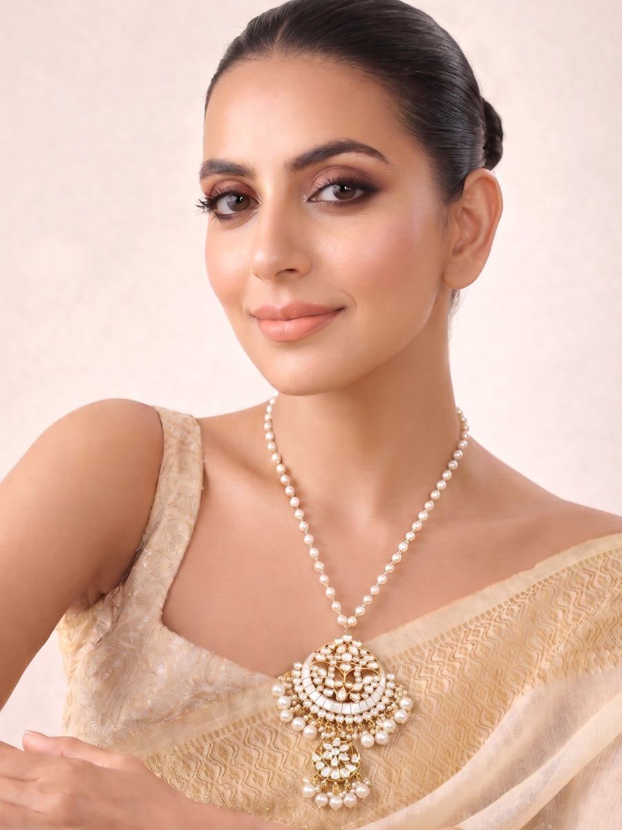 Shuchi Pendant Long Necklace-Ivory