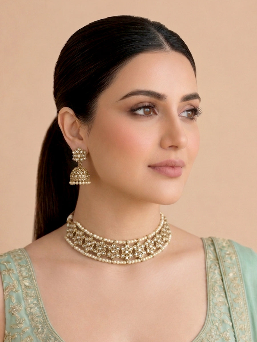 Kashvi Choker Necklace Set-Gold