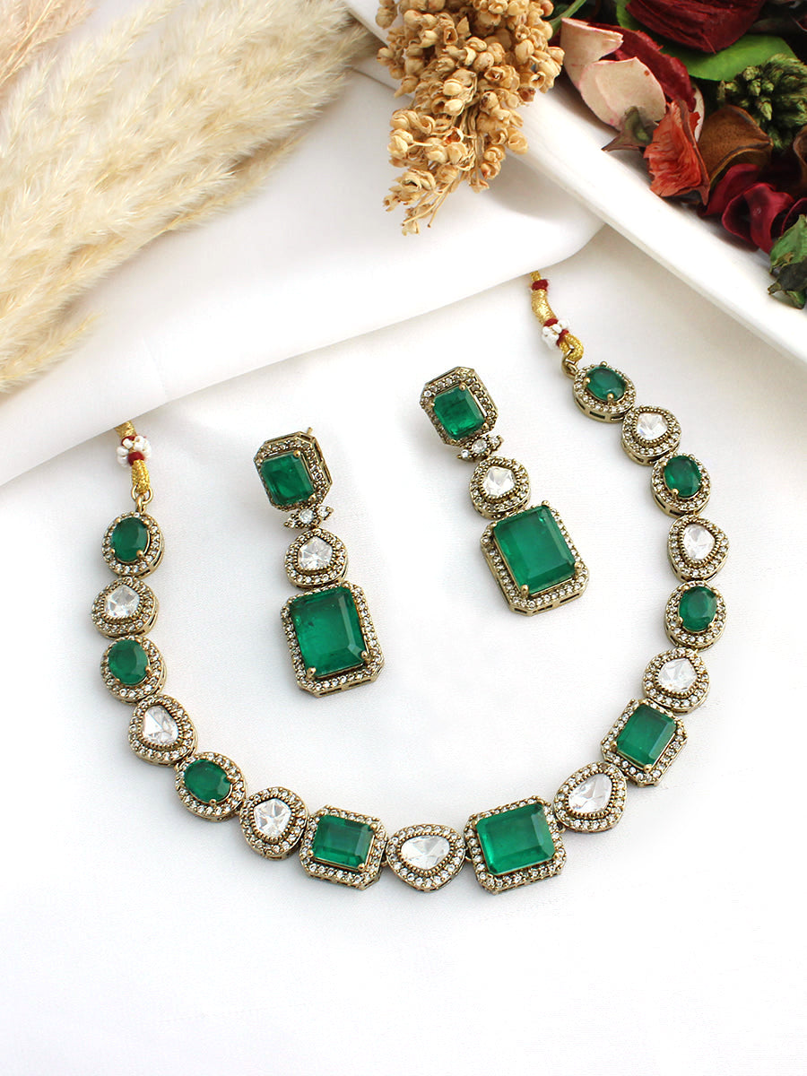Mayra Necklace Earring Set-Green