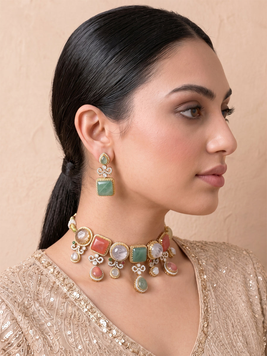 Rhea Choker Necklace Set-Mint Green