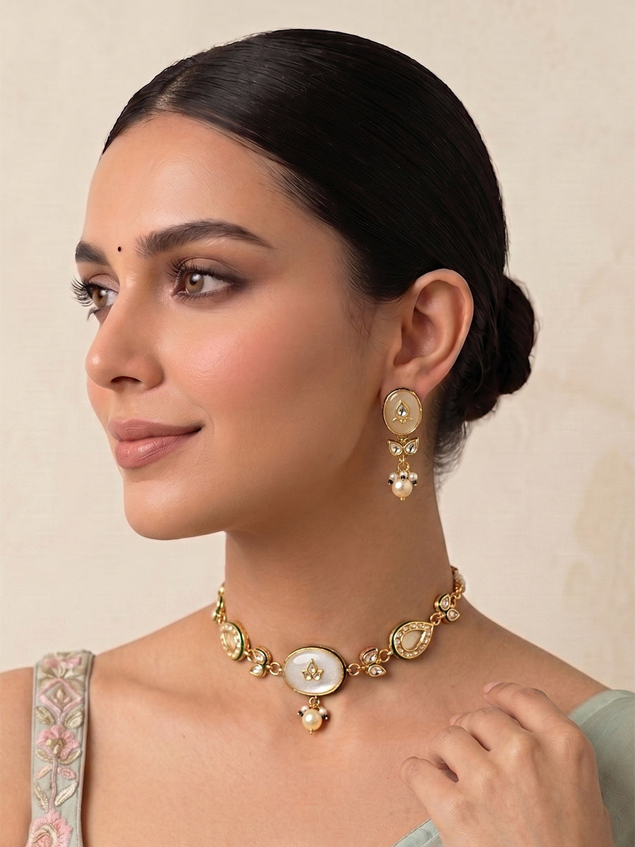 Veda Choker Necklace Set-Ivory