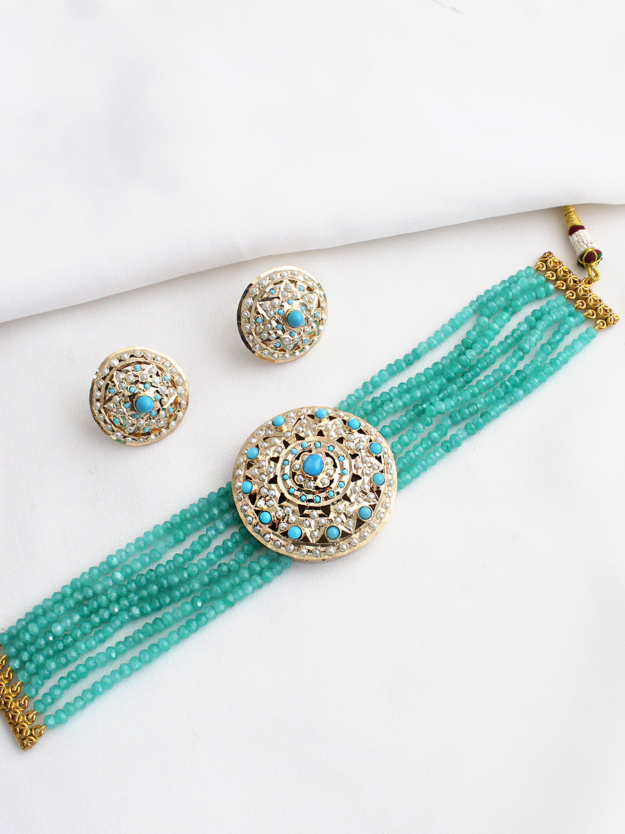 Amna Choker Necklace Set-Turquoise