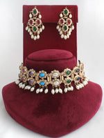Mehru Jadau Choker Necklace Set-Multicolor